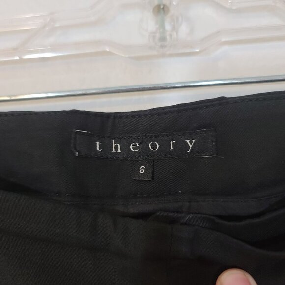Theory Cotton Twill Flare Leg Pant Black Double Side Button Placket Front Size 6 - Picture 4 of 7